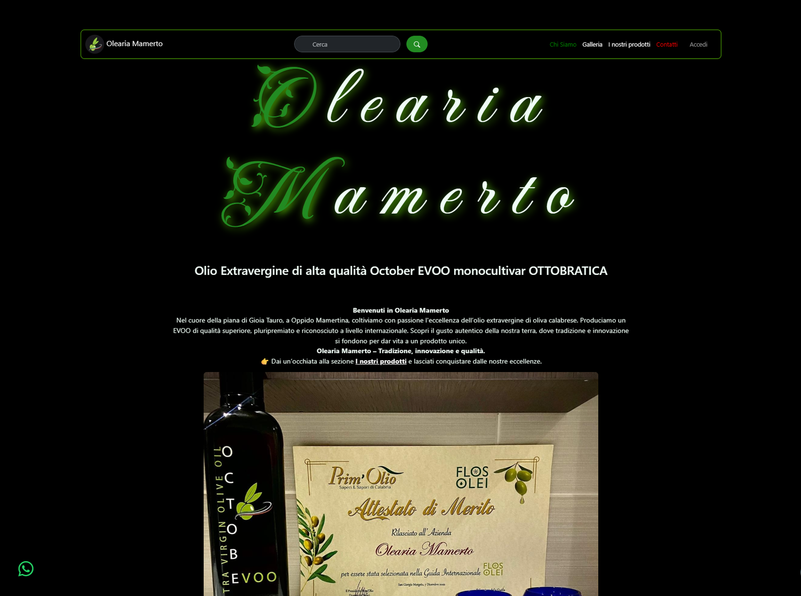 Anteprima del progetto Olearia Mamerto (Laravel)