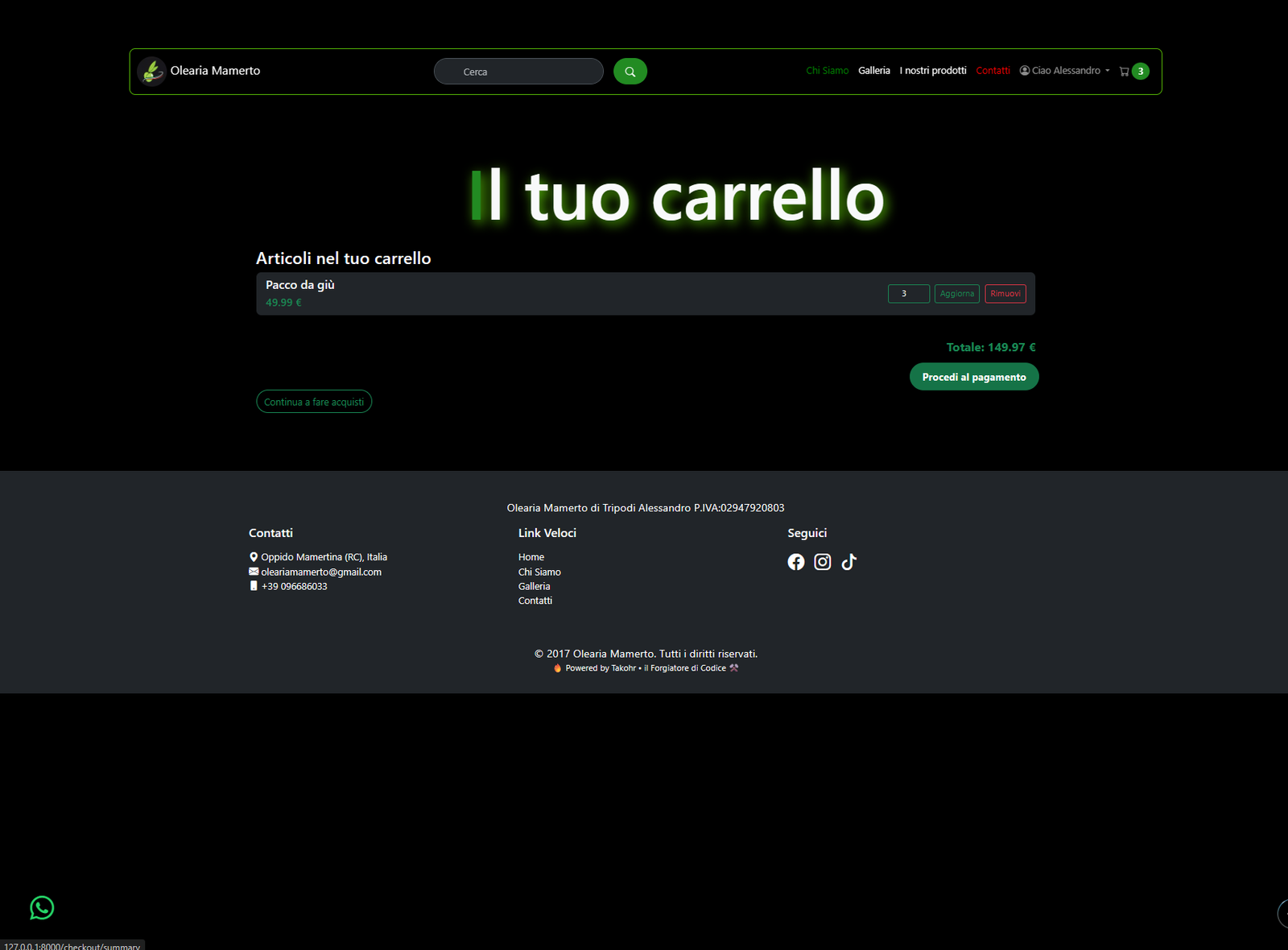 Screenshot 11 del progetto Olearia Mamerto (Laravel)