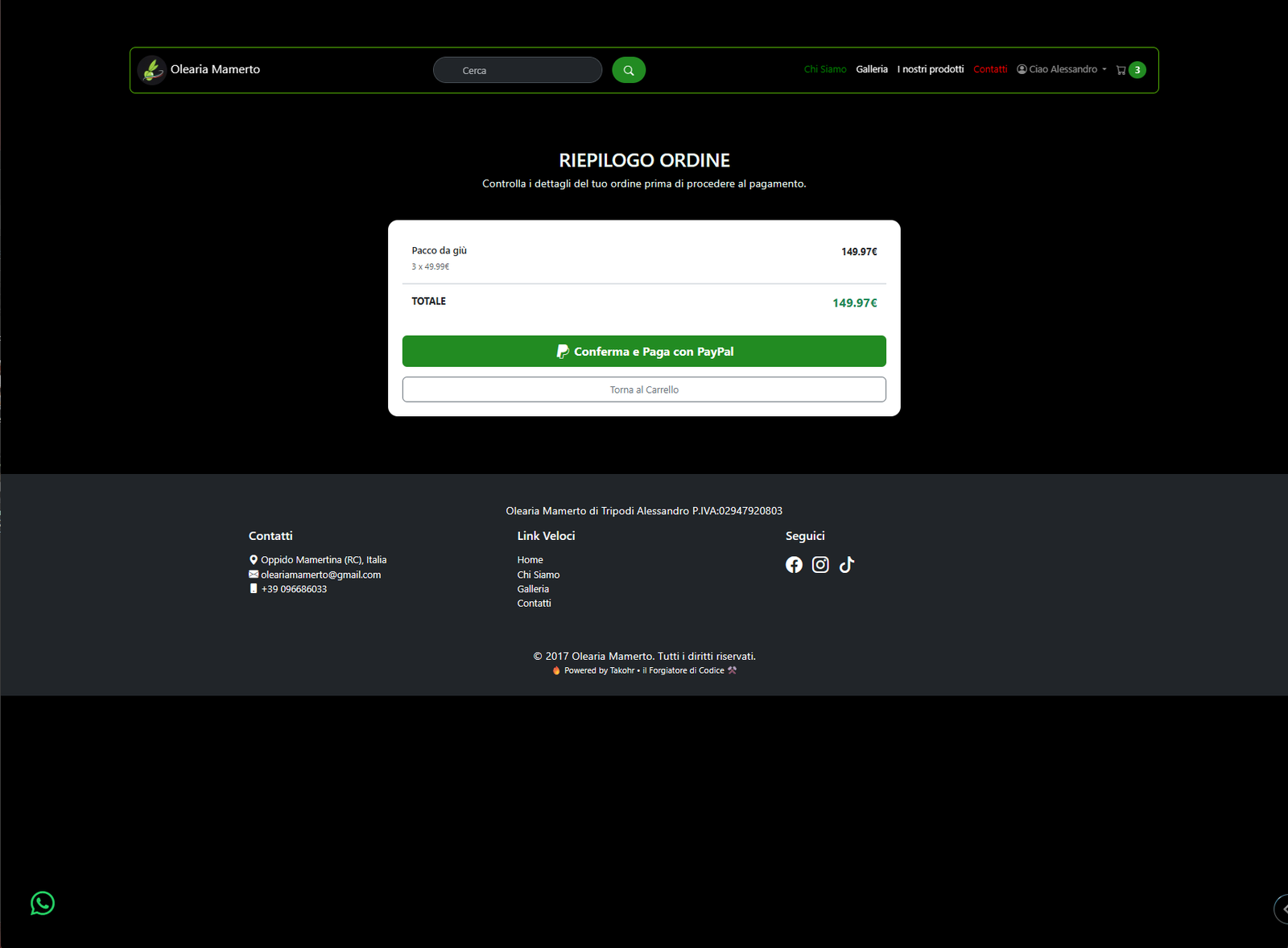 Screenshot 12 del progetto Olearia Mamerto (Laravel)