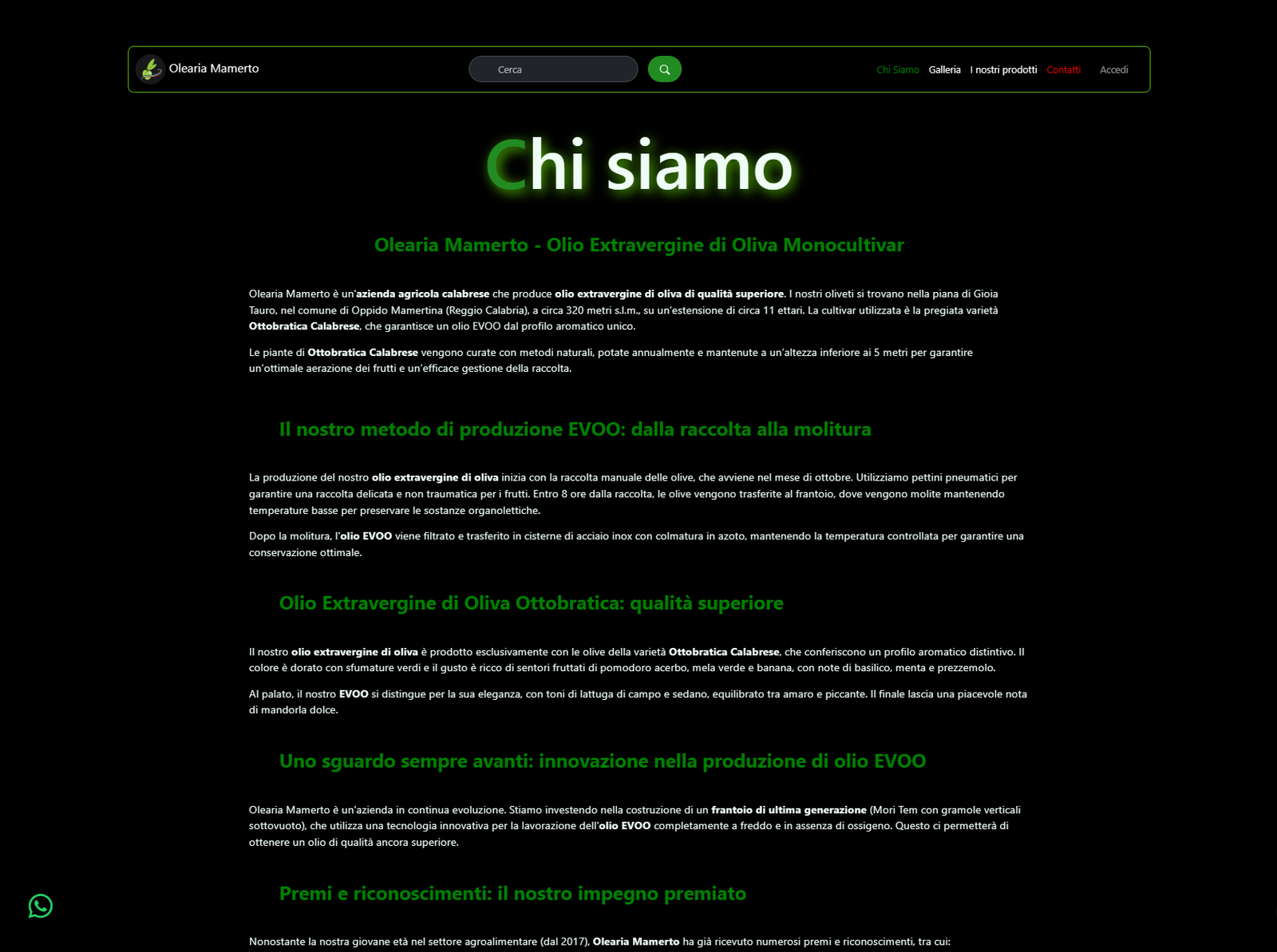 Screenshot 2 del progetto Olearia Mamerto (Laravel)
