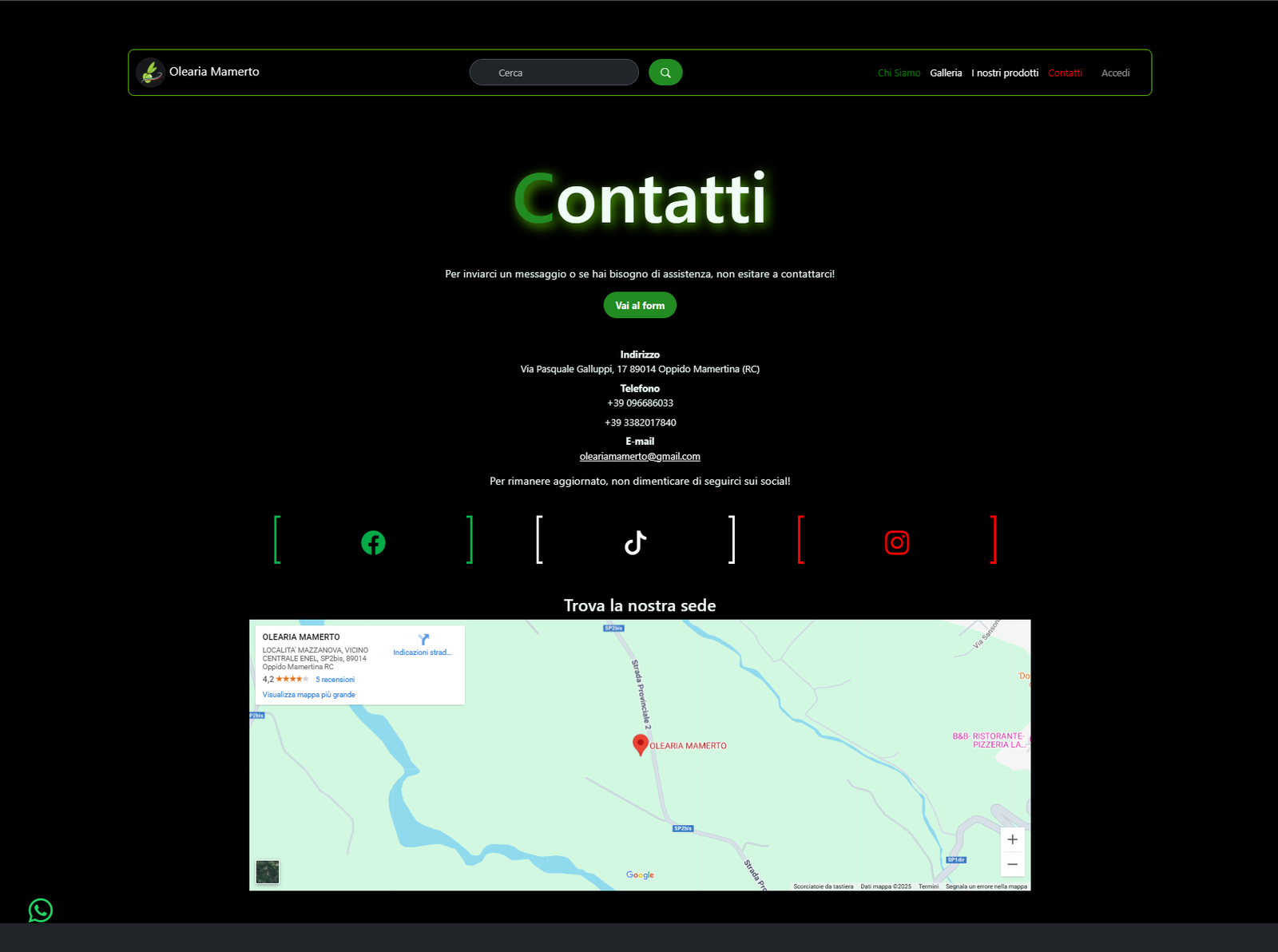 Screenshot 5 del progetto Olearia Mamerto (Laravel)