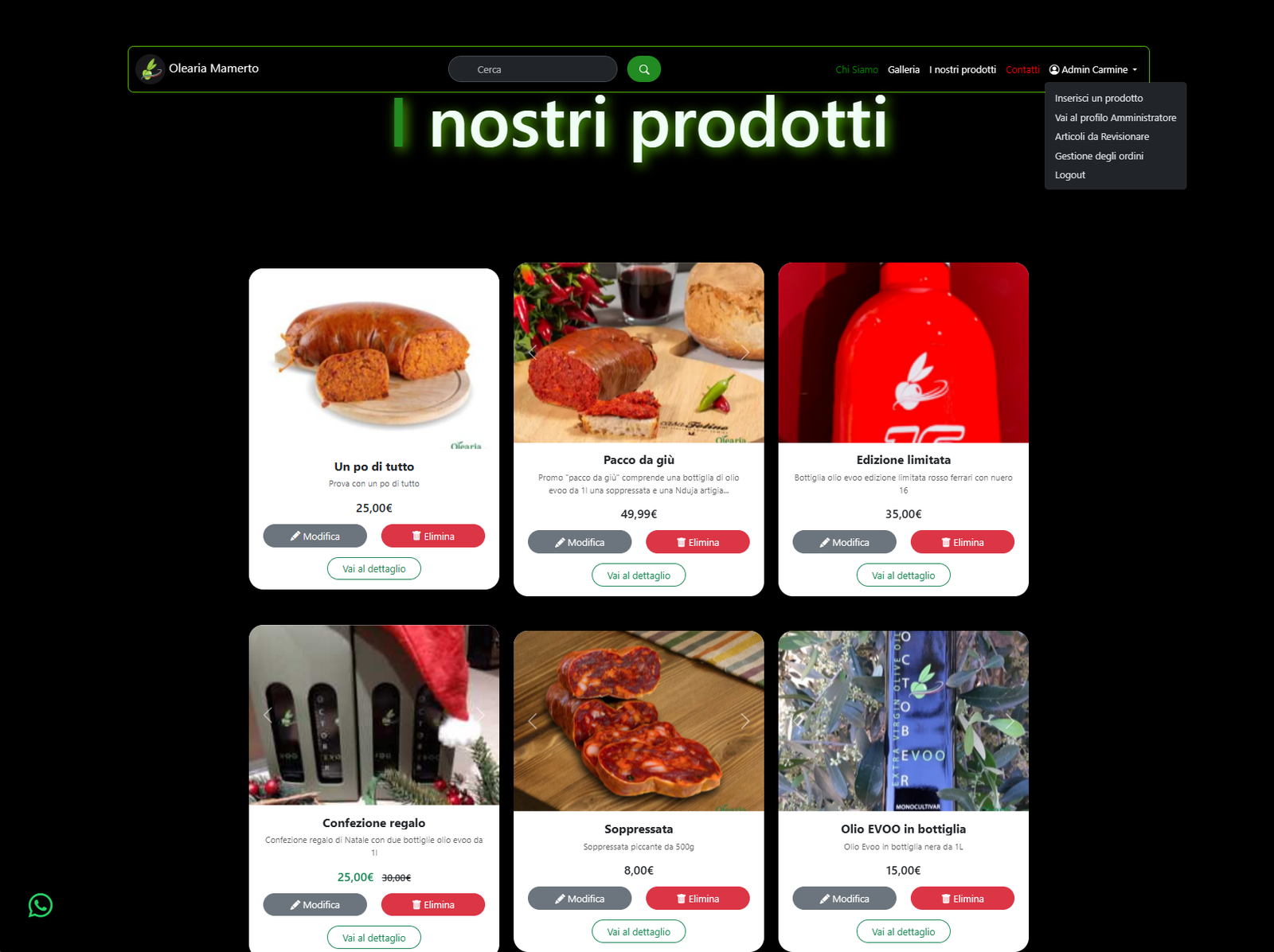 Screenshot 6 del progetto Olearia Mamerto (Laravel)