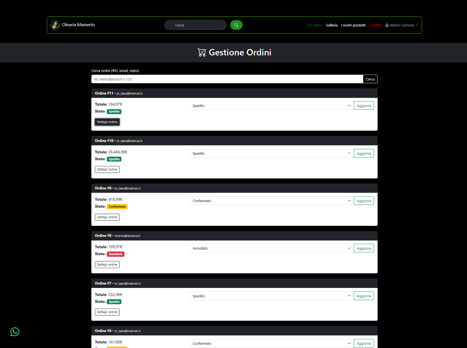 Screenshot 7 del progetto Olearia Mamerto (Laravel)