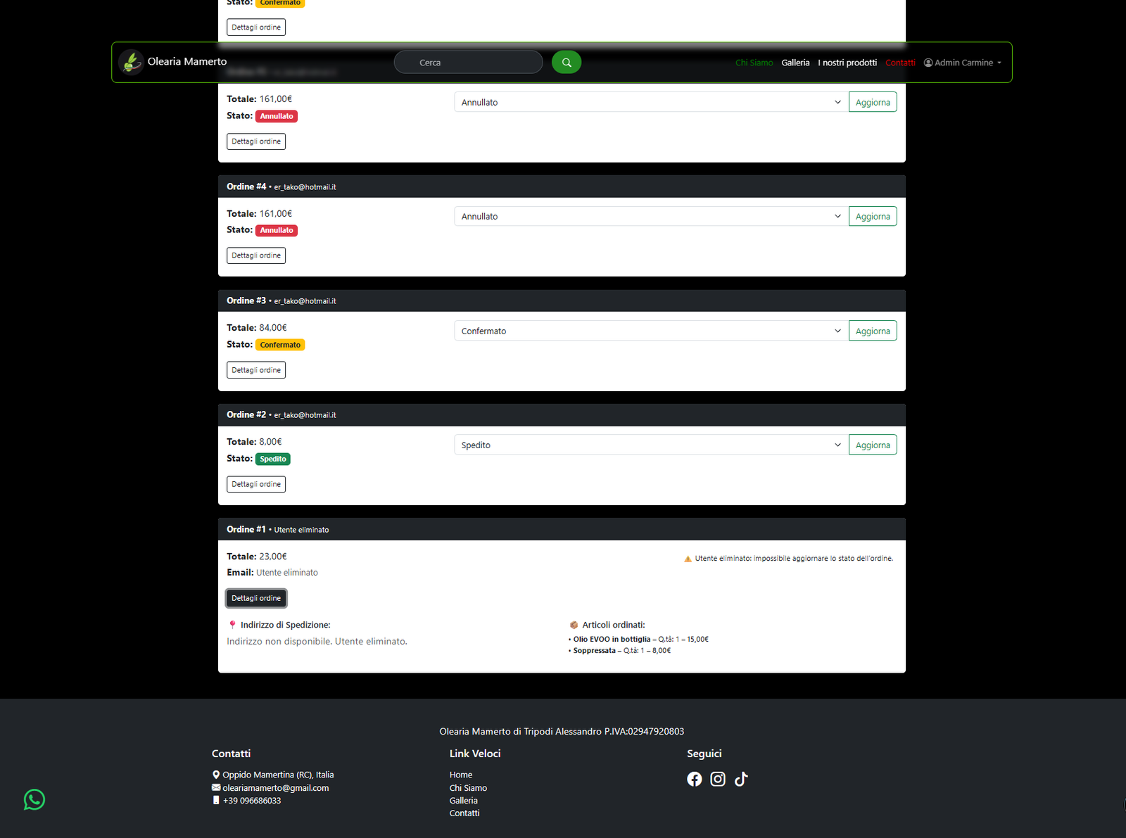 Screenshot 8 del progetto Olearia Mamerto (Laravel)