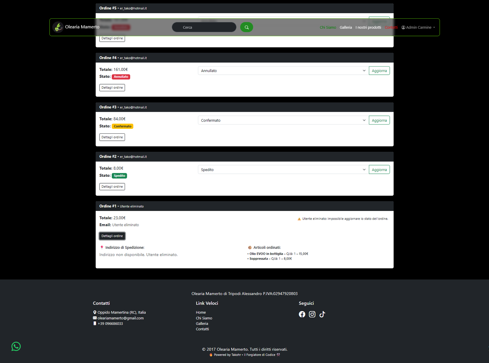 Screenshot 9 del progetto Olearia Mamerto (Laravel)