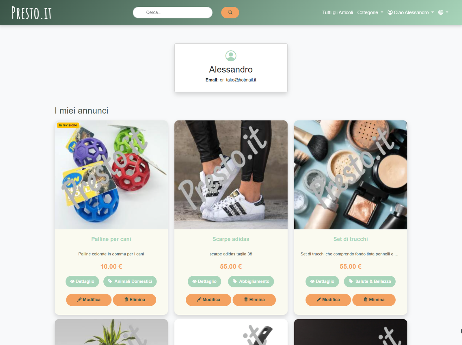 Screenshot 7 del progetto Presto - Marketplace con Laravel